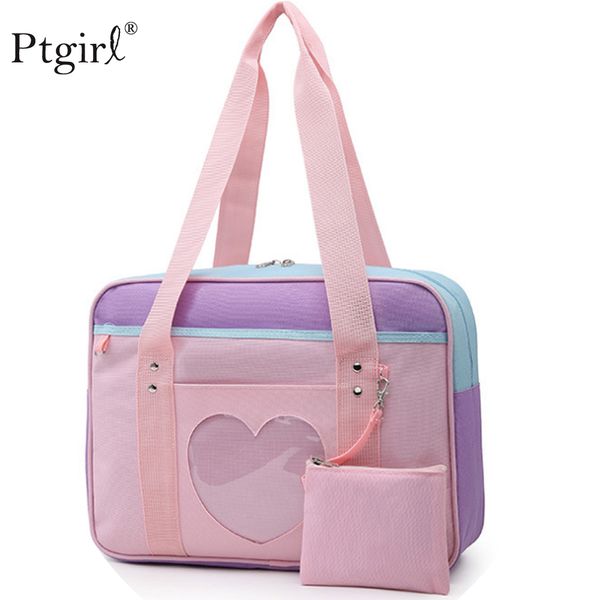 

preppy style pink travel shoulder school bags for women girl ptgirl canvas large capacity casual luggage handbags totes pink bag