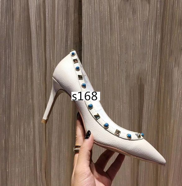 

designer new lady rivet heels, pointed leather banquet dress heels 8.5cm size 39, Black