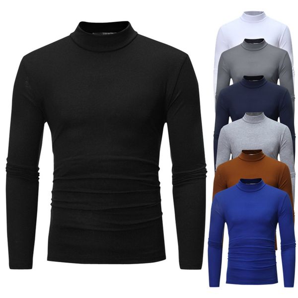 

tshirt men's autumn winter pure color turtleneck long sleeve t-shirt blouse slim fit pullover men pull homme brand, White;black