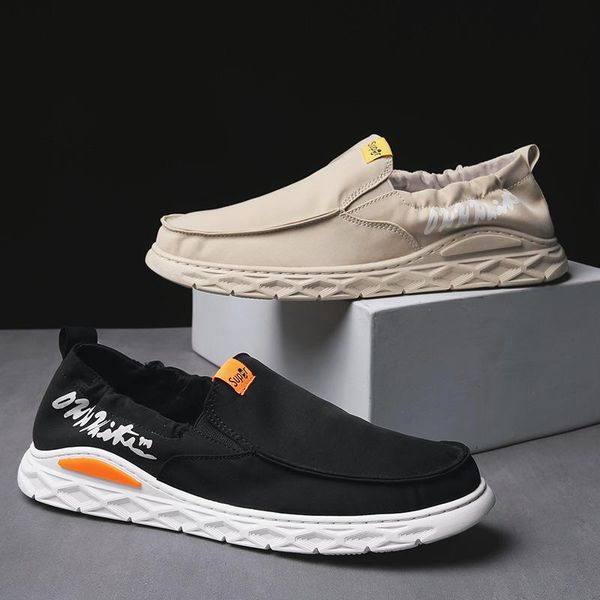 

2019 summer men's canvas shoes breathable lazy summer one foot old beijing cloth shoes lazy cross leisure slip on shoe, Black