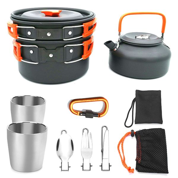 

outdoor tableware camping cups camping utensils portable cookware hiking pot picnic set tourism outdoor teapot pan set