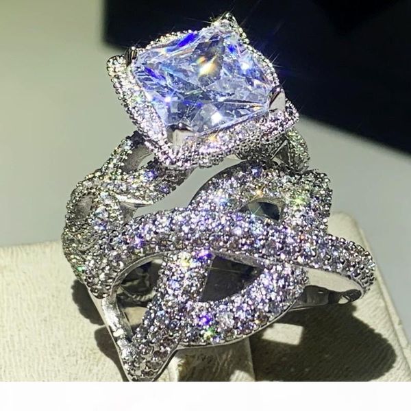 

us size 5-10 hip hop vintage fashion jewelry 925 sterling silver couple rings princess cut white z cz diamond wedding bridal ring set, Slivery;golden