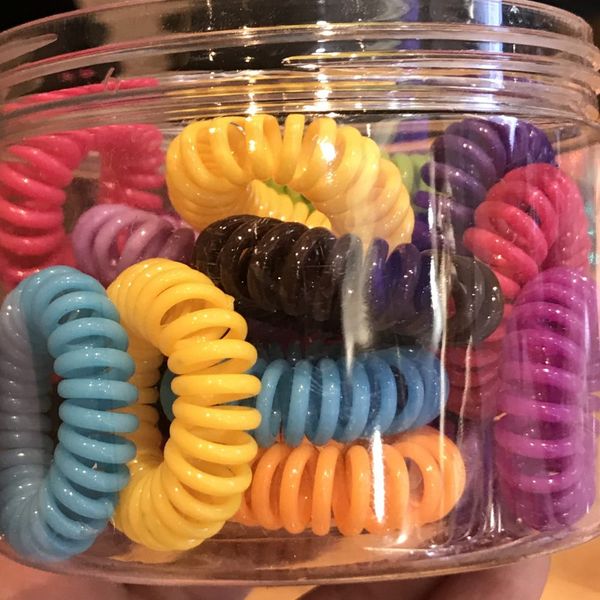 

hair accessories 20pcs/box colorful plastic rubber rope telephone wire scrunchies hairband for women ponytail band no crease coil accessory, Slivery;white