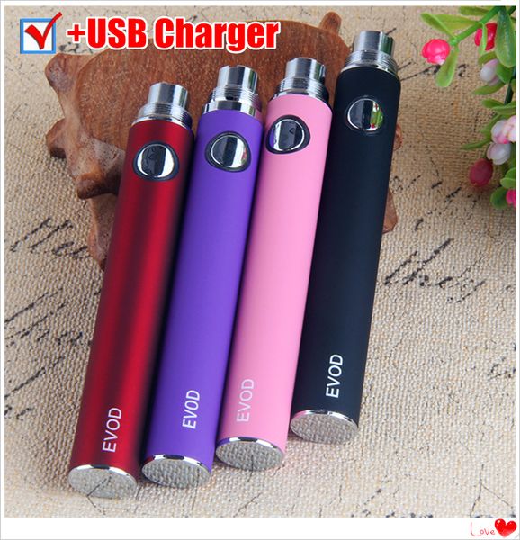 MOQ 10Pcs EVOD Vaporizzatore Batteria 1100 900 650mAh Sigaretta elettronica 510 eGo Thread Vape Pen Caricatore USB adatto E-Cig eGo-T MT3 CE4 1:1 Clone Kanger