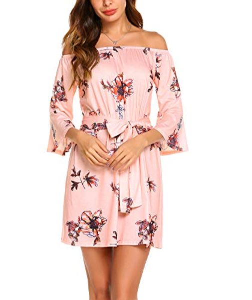 

ours women's off shoulder ruffles floral mini dress casual pleated party short dress, Black;gray
