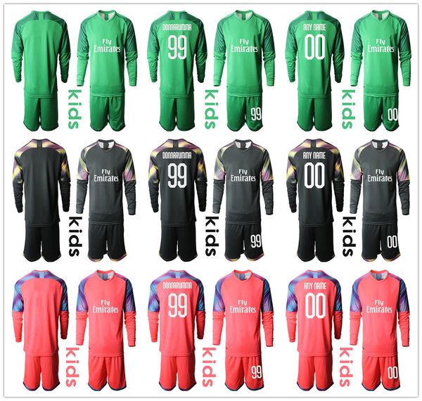 

2019 2020 long sleeve kid youth g. donnarumma goalkeeper jerseys kids soccer sets #99 donnarumma #90 donnarumma boy kit children uniform, Black