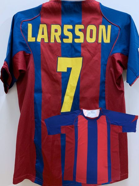 

retro classic 2004 2005 larsson gerard ronaldinho puyol xavi messi long sleeve soccer jerseys retro football shirt, Black;yellow