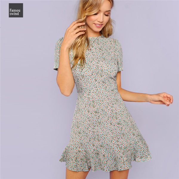 

многоцветный повторяющаяся цветочные платья печати рюшами текстурированные платье элегантный fit и flare хем женщины линия летнее платье, Black;gray