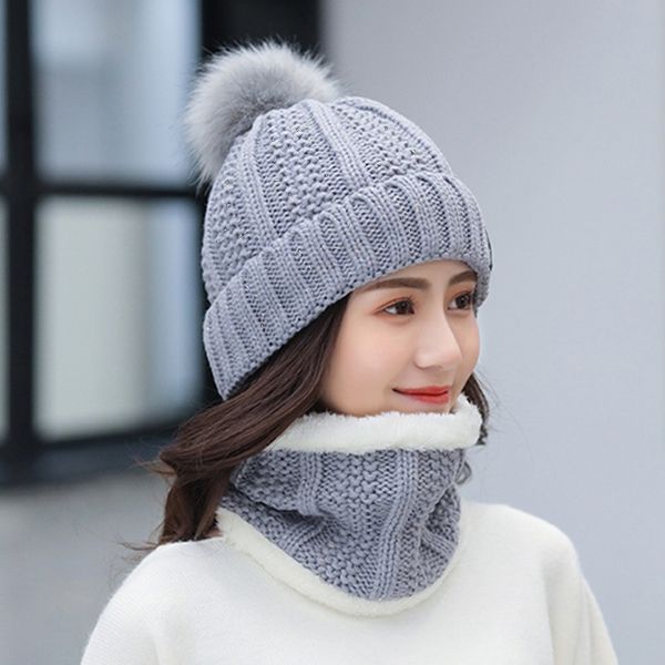 

women hat neck warmer beanie pompom cap autumn winter fashion knitted balaclava, Black