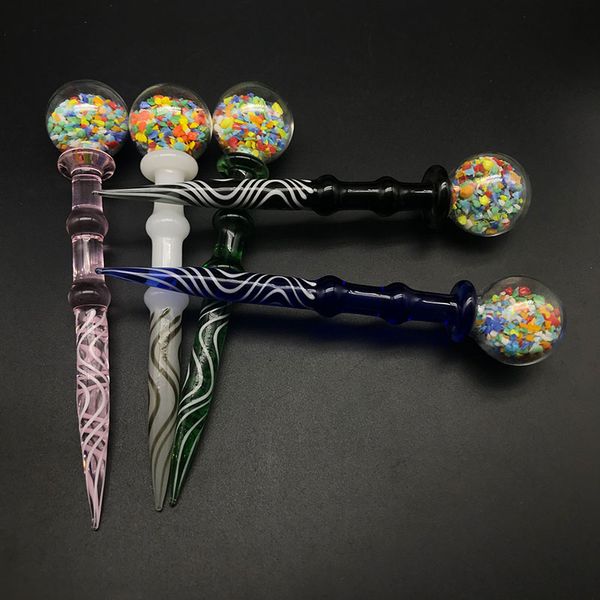 DHL 5Inches Magic Wand Glass Dabber con 25mm OD Ball Heady Glass Bamboo Dabber Tool Carving Dab Tool for Smoking Dab E Nails