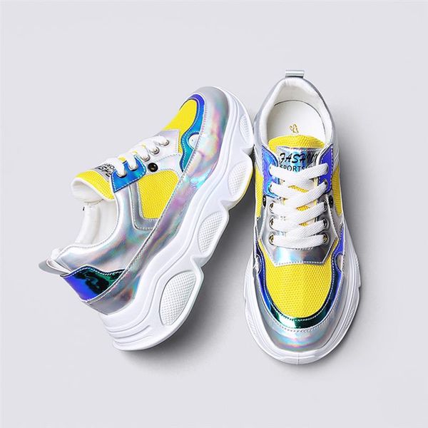 

women thick sole sneakers gradient polished leather running shoes with mesh patchwork female dad shoes for walking traveling