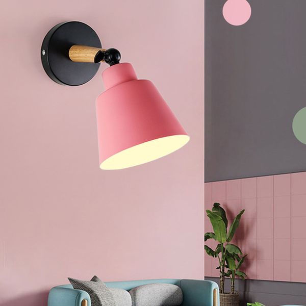 

modern nordic macaroon 7 color bedside e27 wall lamp adjustable angle steering head wooden wall lights sconce for bedroom