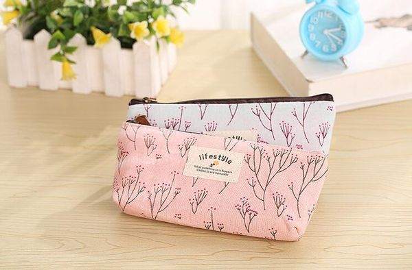 

stationery storage bag flower floral pencil pen canvas case cosmetic small makeup tool bag storage pouch purse