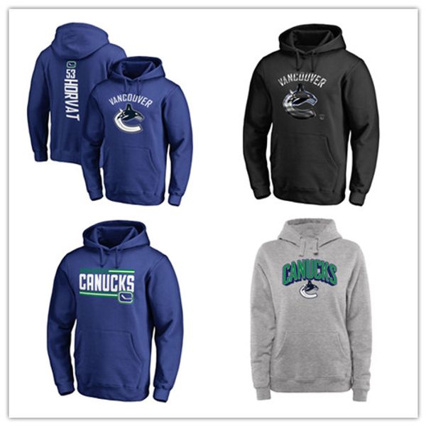 

53# bo horvat blue hockey hoodies men's vancouver canucks sport primary pullover jackets long sleeve outdoor wear 18 19 brand printed l, Blue;black