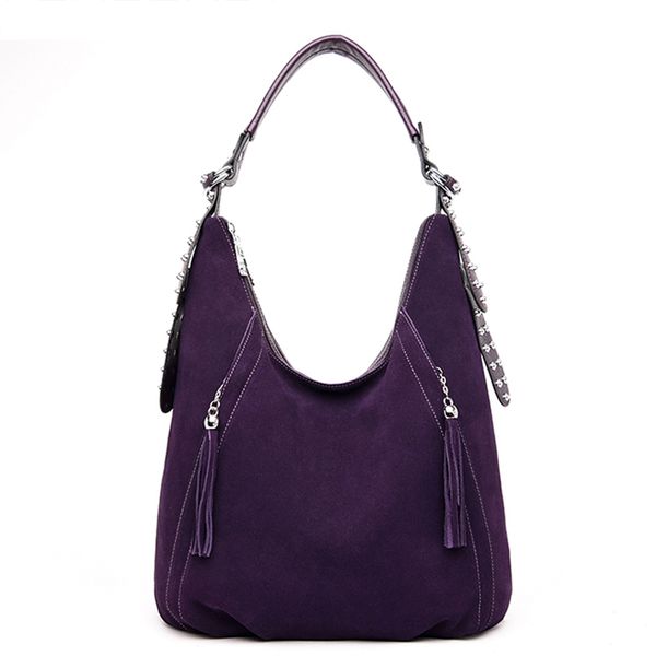 

female hobos tote bags handbags women famous brands soft leather tassel shoulder bag purple messenger bags