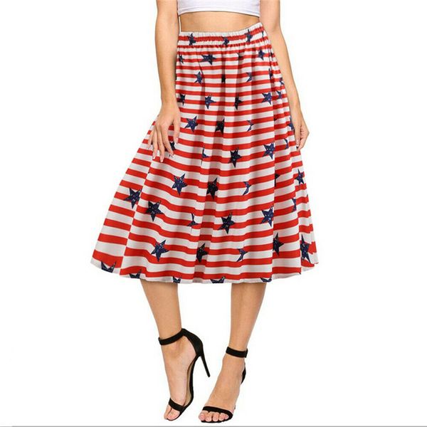 

fashion women's high waist casual pleated skirt ladies midi party skirts female stripe summer knee length elastic waist skirt, Black