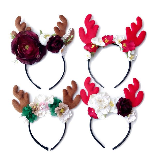 

chrstmas hair clasp flowers crown children's antler christmas party hair hoop flower deer horn hair ornament baby headdress 15295, Slivery;white