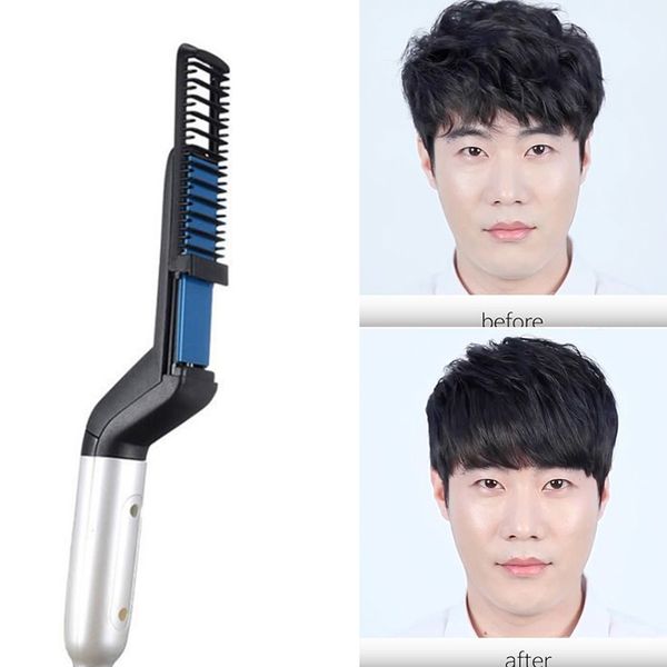 Men Styler Brush Comb Hair Straighteners Curlers 2 In 1 Flat Iron