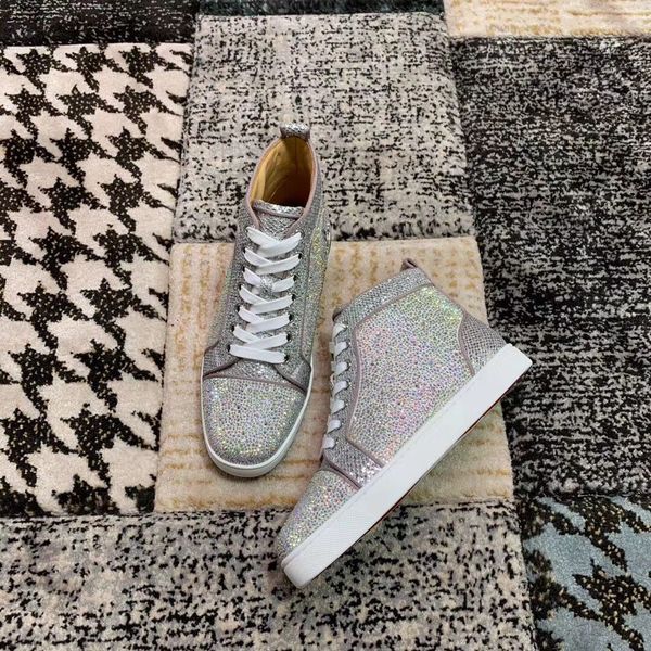 

new brands designer men womens rhinestone trainer lace up casual walking strass red bottom sneakers party wedding, Black