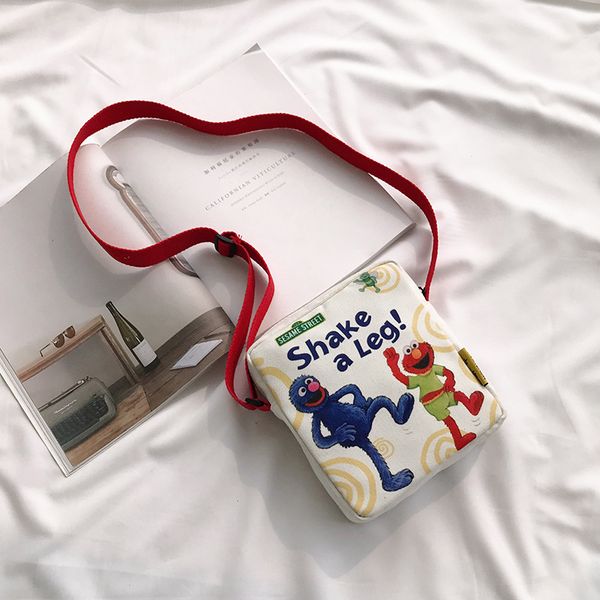 

ins harajuku japanese-style large children's cartoon sesame street printed shoulder bag cute soft adorable girl's shoulder bag