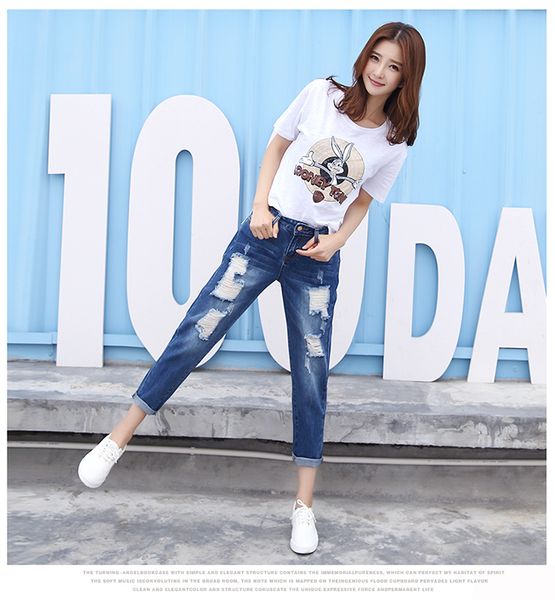 

blue loose jeans women straight trend