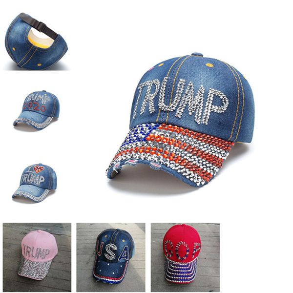 

2020 denim алмазного президента дональд трамп hat caps baseball hat casquette женщина открытая ковбойские шляпы регулируемой snapback летней, Yellow