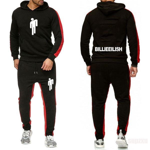 

мужская хлопковая толстовка billie eilish печать комфортные colorblock балахон + брюки 2 спортивная одежда толстовки set, Black