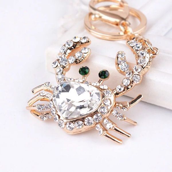

cute personality crab key ring fashion crystal small love crab key holder female bag pendant male car chain charm jewelry, Silver