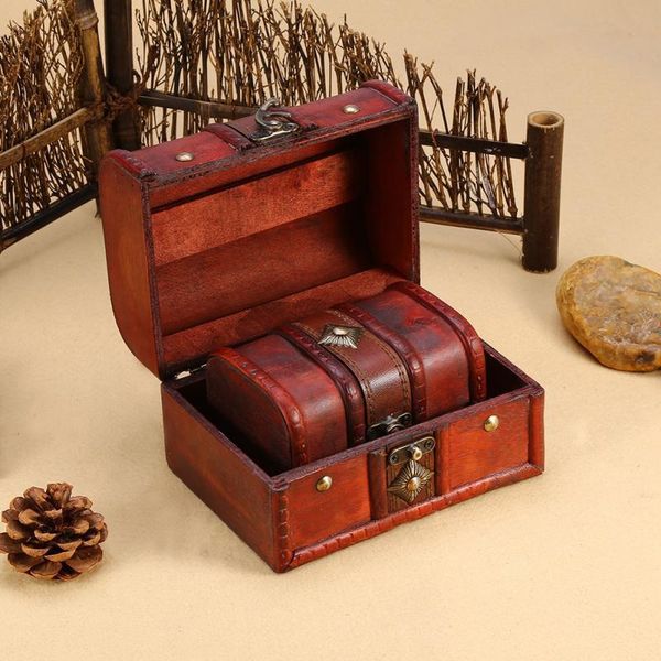 

2pcs/set classical wooden handmade jewelry storage box chest case vintage wood locked treasure casket holder organizer earrings t190629, Black;white