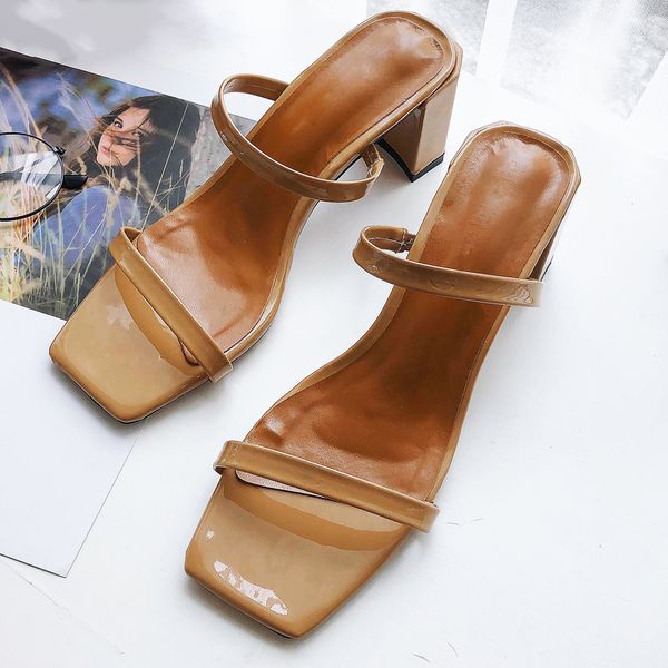 

women sandals thin strap women slipper elegant shoe square heel slipper summer outdoor trendy comfortable e784, Black