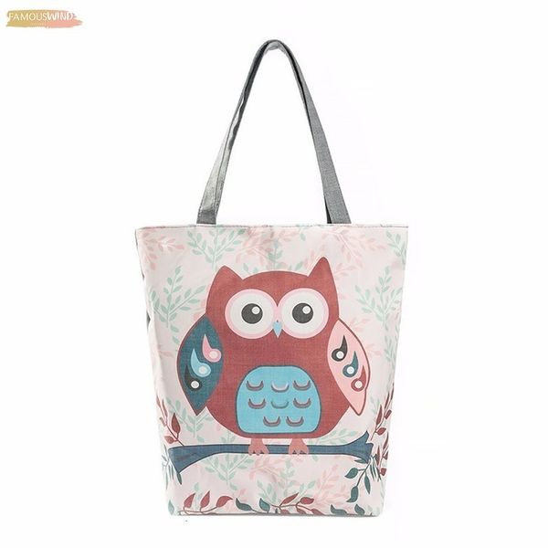 

2020 women bag owl printed canvas tote casual beach bags canvas women shopping bag handbags fashion bag schoolbag shopping t2