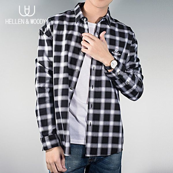 

hw men 's spring and autumn loose plaid shirt casual student shirt plaid long sleeve loose male, White;black