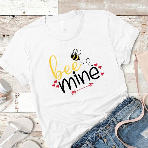 

women shirt womens bee mine valentine laides summer mujer camisa tshirt graphic clothing tees female printed t-shirt, White