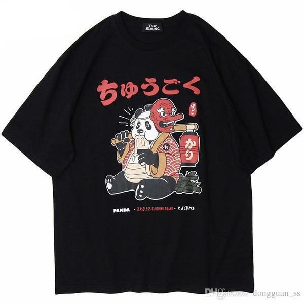 

2020 japanese streetwear t shirt men hip hop funny fat panda samurai t-shirt summer short sleeve tshirt harajuku cotton tees new, White;black