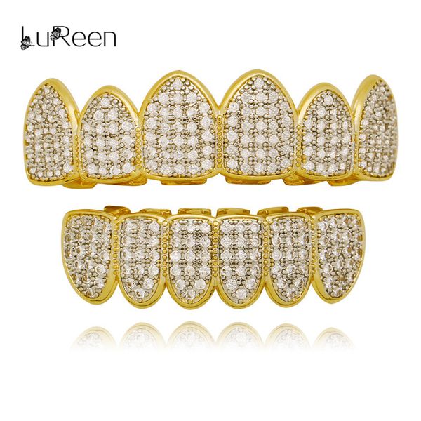 

lureen gold teeth grills bottom grills dental cubic zircon grill vampire tooth caps mouth jewelry party, Slivery;golden