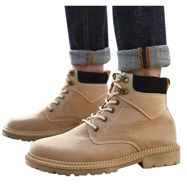 

sagace platform lace up boots outdoors pu low-heeled premium shoes men winter retro boots