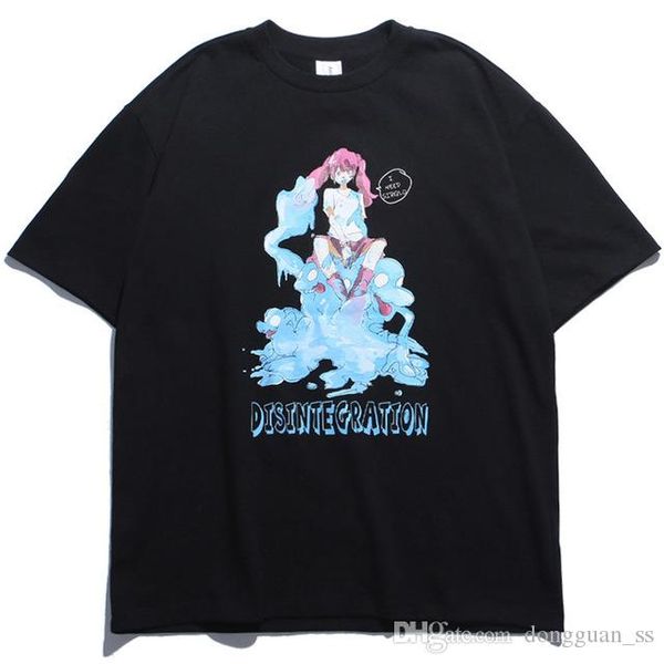 

men's t shirt cute cartoon girl print oversize harajuku retro high street cotton cozy lovers casual streetwear summer, White;black