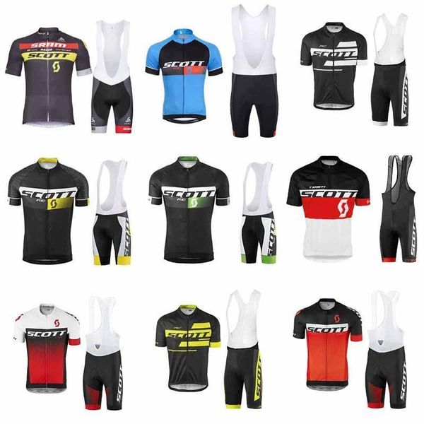 

2020 pro cycling jersey set 2020 men scott summer breathable cycling clothing short sleeve bike shirt bib shorts suit ropa ciclismo c3101, Black;red