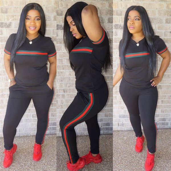 

Summer Womens Panelled 2pcs Pants Fashion Designer Slim Sports Sets Female Casual Womens Running Suits