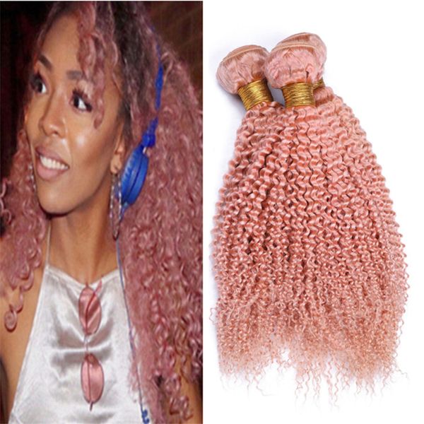 

3pc lot pink kinky curly human hair bundle exten ion colored light pink virgin indian hair weave double weft exten ion 300g lot