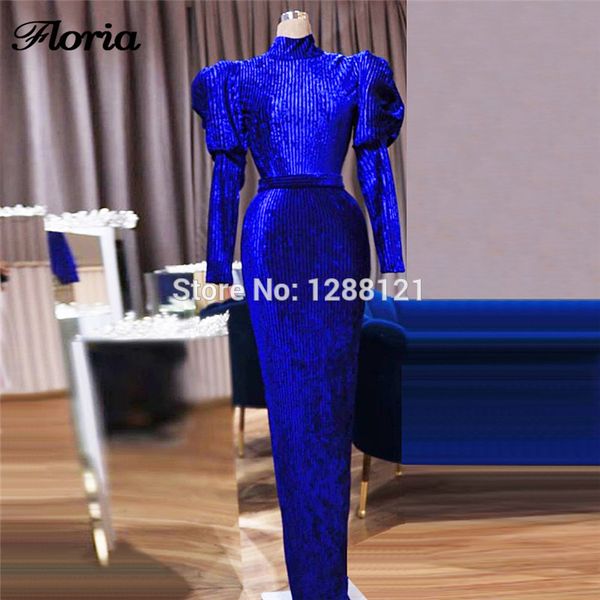 

royal blue long formal evening dresses kaftans saudi arabic 2019 new prom dress muslim high neck party dubai gowns for islamic, White;black