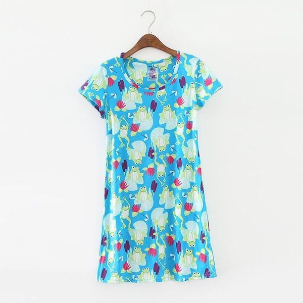 

blue woman fashion women's wear knee length nightdress pure cotton lovely women's short sleeve nightdress summer homewear pajamas, Black;red