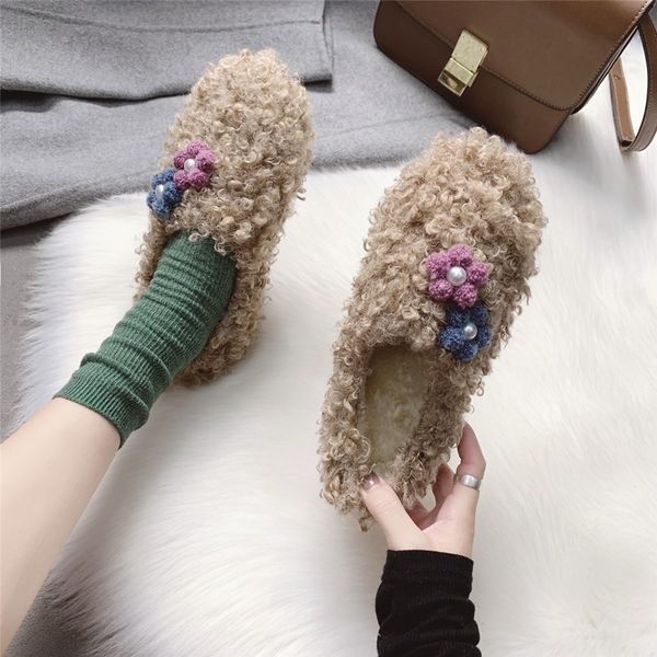 

loafers fur shoes woman flats casual female sneakers pearl decorateion all-match round toe women's moccasins autumn dress, Black