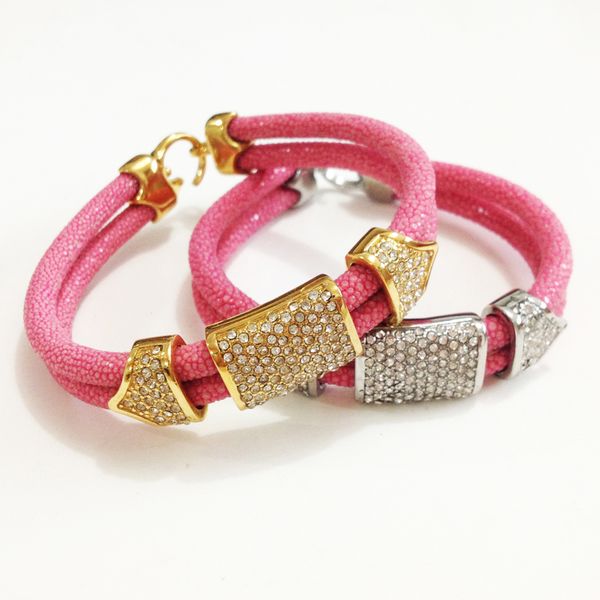 

luxury design genuine stingray bracelet with crystal for men jewelry stingray leather bangle & bracelet, Golden;silver