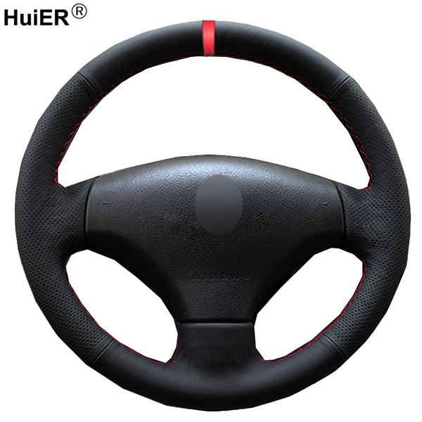 

huier hand sewing car steering wheel cover for 206 2007 2008 2009 207 c2 braid on the steering-wheel