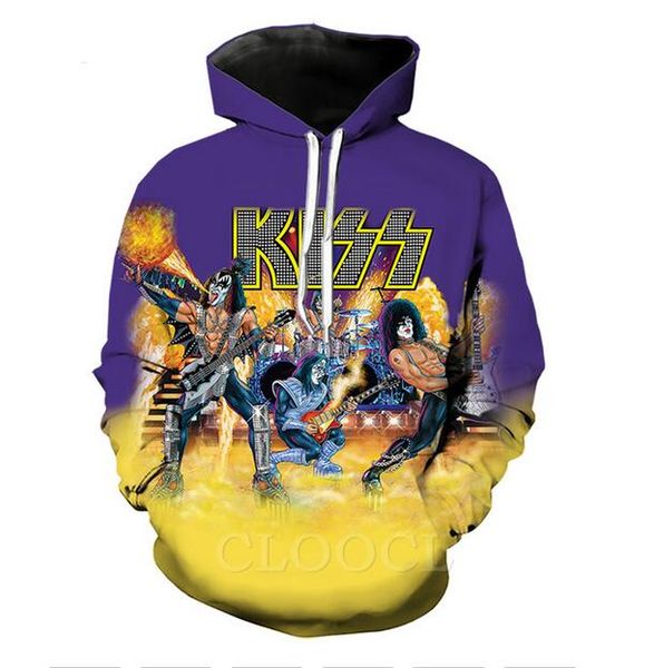 

new fashion summer designer hoodies mens women 3d casual hoodie rock kiss band harajuku pullovers r0608, Black