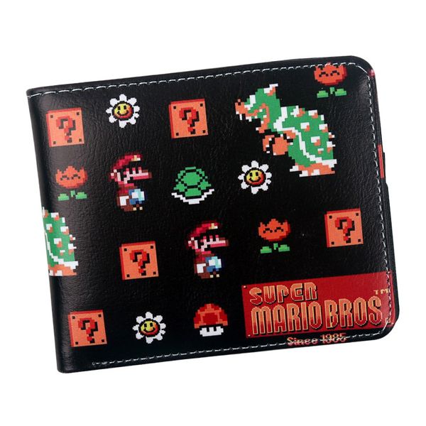 

game super mario brothers men wallets with id window zipper coin pocket card holder faux leather cartoon purse, Red;black