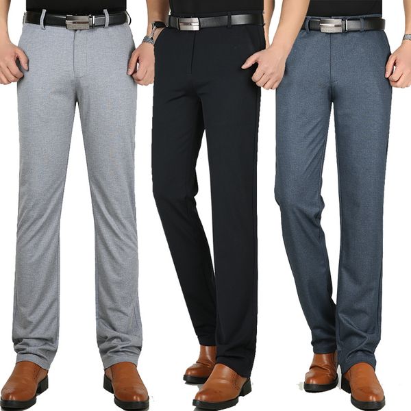 

new summer men's knitted casual pants straight slim trousers slacks high waist middle-aged dress pants elastic thin business, White;black