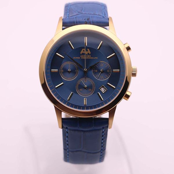 

aehibo кварцевый батарея золото стальной корпус мужские часы часы 43mm синий циферблат супер хронограф hardlex наручные часы синий кожаный р, Slivery;brown