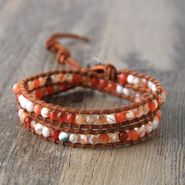 

kelitch charm boho beaded 2 wrap cuff bracelets handwoven faced stone strand leather bracelets bangles adjustable women jewelry, Golden;silver
